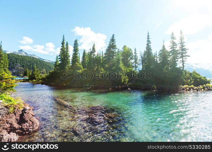 Hike to turquoise waters of picturesque Garibaldi Lake near Whistler, BC, Canada. Very popular hike destination in British Columbia.