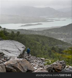 Hiker at W-Trek, French Valley, Torres del Paine National Park, Patagonia, Chile