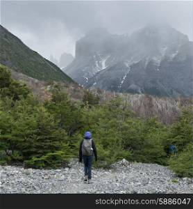 Hiker at W-Trek, Torres del Paine National Park, Patagonia, Chile