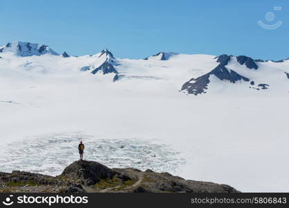 Hiker in Exit Glacier, Kenai Fjords National Park, Seward, Alaska