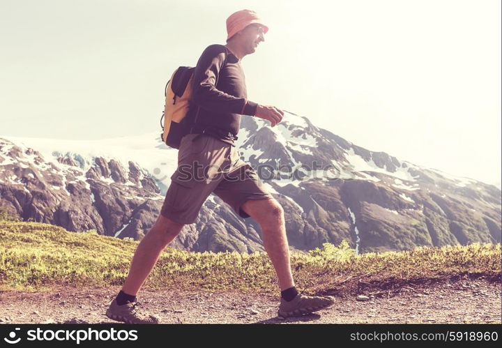 Hiker in Exit Glacier, Kenai Fjords National Park, Seward, Alaska