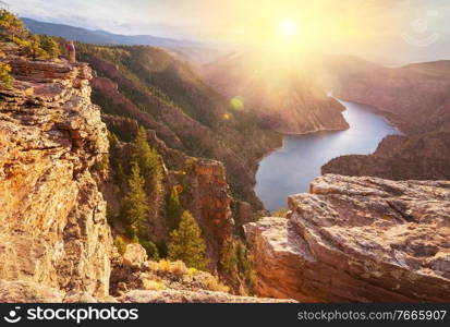 Hiker in Flaming Gorge recreation area