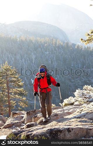 Hiker in Himalayan mountains