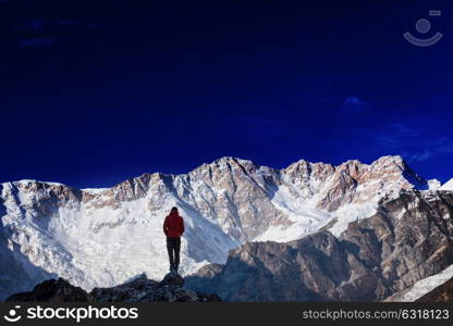 Hiker in Himalayas mountain. Nepal