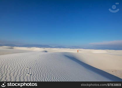 Hiker in White Sands Dunes in New Mexico, USA