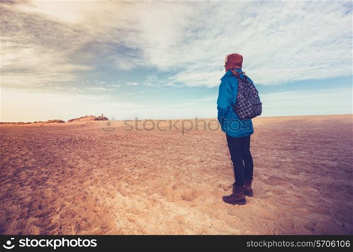 Hiker standing on a beach