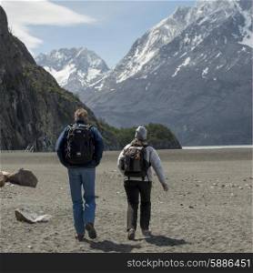 Hikers at Grey Lake, Torres del Paine National Park, Patagonia, Chile