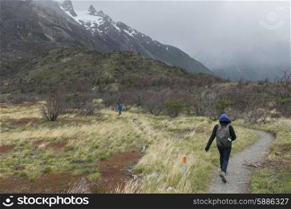 Hikers at W-Trek, Torres del Paine National Park, Patagonia, Chile