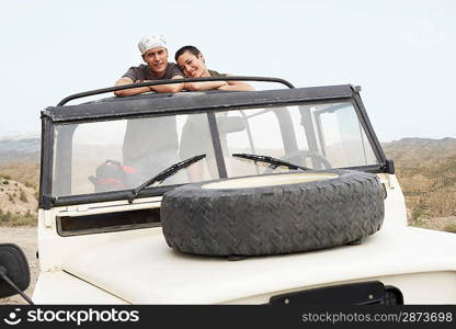 Hikers in Land Rover