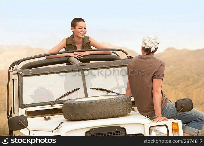 Hikers in Land Rover