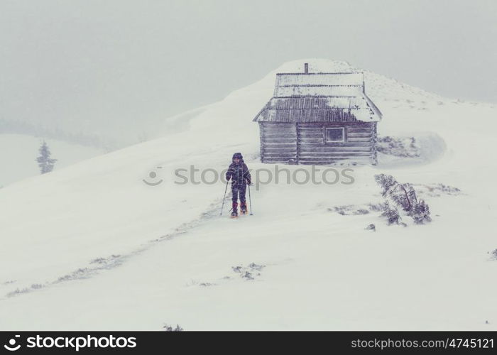 Hikers in the winter mountains