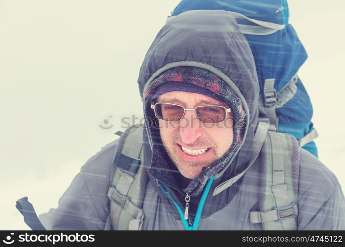 Hikers in the winter mountains