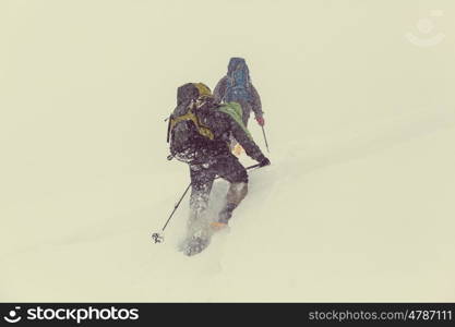 Hikers in the winter mountains