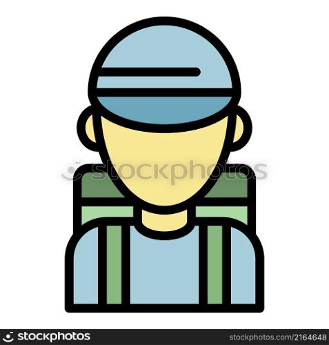 Hiking boy icon. Outline hiking boy vector icon color flat isolated. Hiking boy icon color outline vector