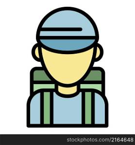 Hiking boy icon. Outline hiking boy vector icon color flat isolated. Hiking boy icon color outline vector