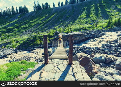 Hiking man in the mountains