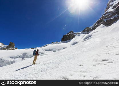 Hiking scene in Cordillera mountains, Peru