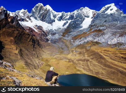 Hiking scene in Cordillera mountains, Peru