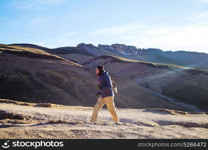 Hiking scene in Cordillera mountains, Peru