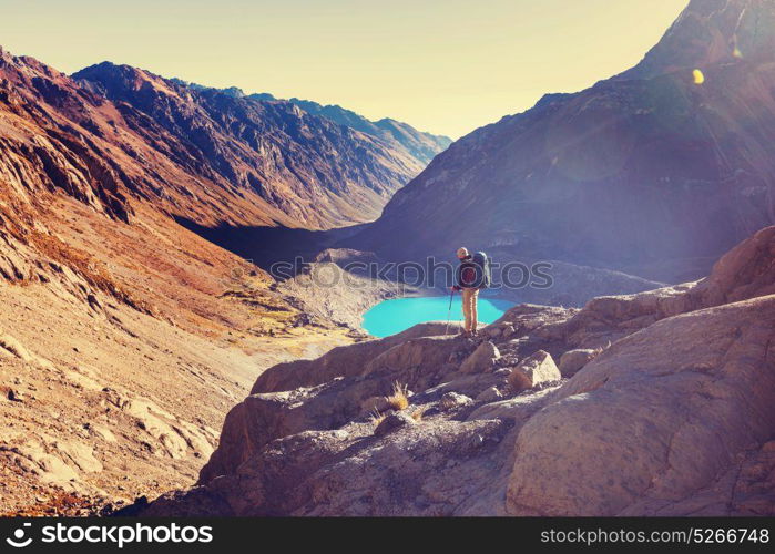 Hiking scene in Cordillera mountains, Peru