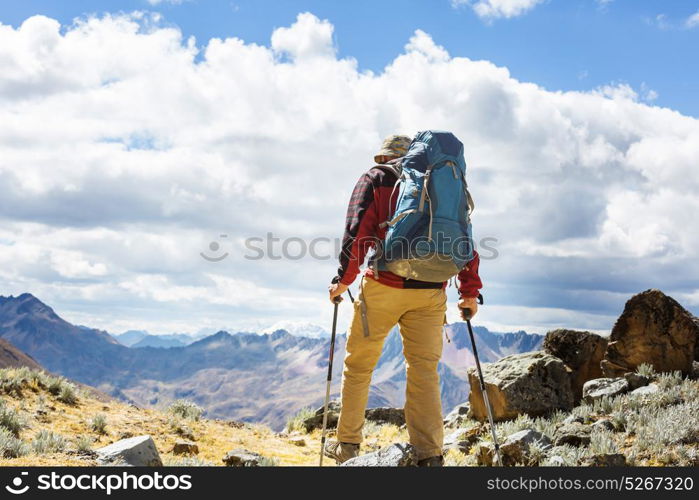 Hiking scene in Cordillera mountains, Peru