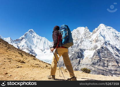 Hiking scene in Cordillera mountains, Peru