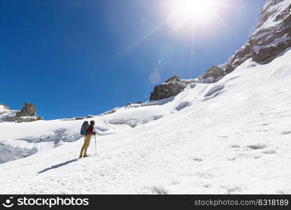 Hiking scene in Cordillera mountains, Peru