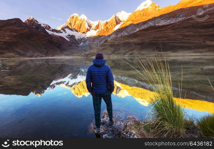 Hiking scene in Cordillera mountains, Peru