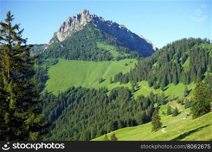 Hiking trail in mountain area of Lichtenstein
