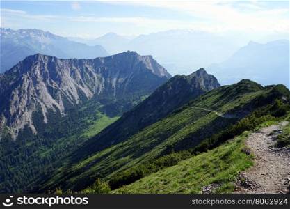 Hiking trail in mountain area of Lichtenstein