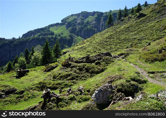 Hiking trail on the slope of mount in Lichtenstein