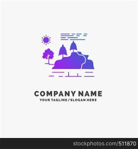 hill, landscape, nature, mountain, rain Purple Business Logo Template. Place for Tagline.. Vector EPS10 Abstract Template background