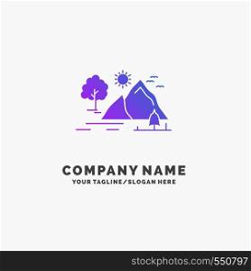 hill, landscape, nature, mountain, sun Purple Business Logo Template. Place for Tagline.. Vector EPS10 Abstract Template background