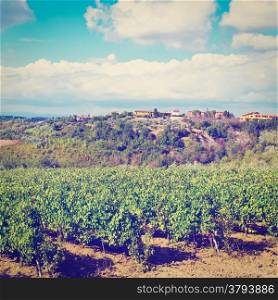Hill of Tuscany with Vineyard in the Chianti Region, Retro Effect