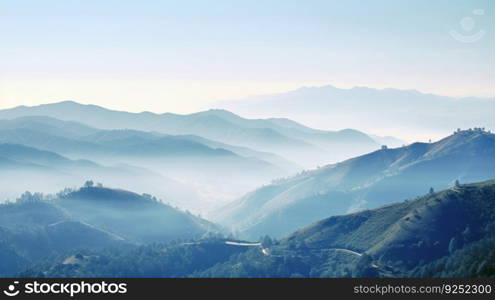 Hills and mountains blue background. Illustration Generative AI
