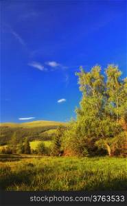 Hills beautiful summer landscape in the mountains blue sky Bieszczady Poland