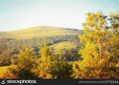 Hills beautiful summer landscape in the mountains blue sky Bieszczady Poland
