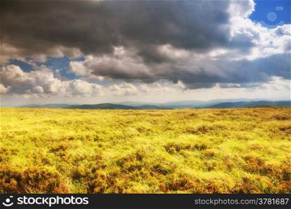 Hills beautiful summer landscape in the mountains dark sky with clouds Bieszczady Poland