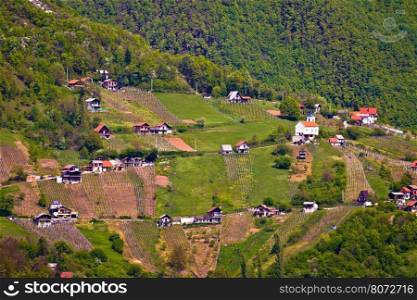 Hills of Plesivica vineyards and cottages, northern Croatia