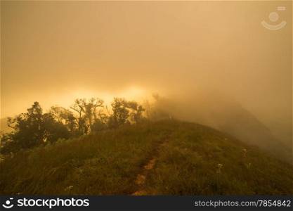 hills sunrise and mist