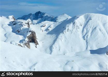 Hillside freaked ski tracks. Winter Silvretta Alps, Austria.