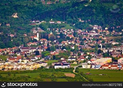 Hillside town of Samobor aerial view, northern Croatia