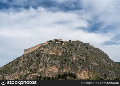 Hilltop fortress of Palamidi above the city of Nafplio in Greece. Hilltop fortress of Palamidi at Nafplio in Greece