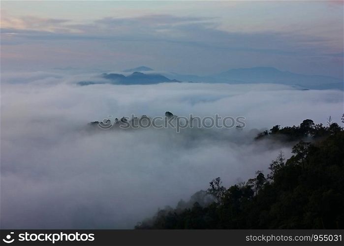hilltop with mist at view point Changmai Thailand
