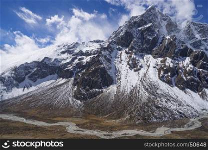 Himalaya mountains Pheriche valley and Taboche peak. trekking in Nepal to Everest