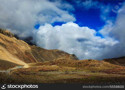 Himalayan landscape in Hiamalayas near Baralacha La pass. Himachal Pradesh, India