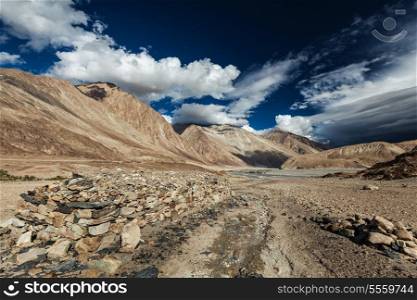 Himalayan landscape in Nubra valley in Himalayas. Ladakh, India