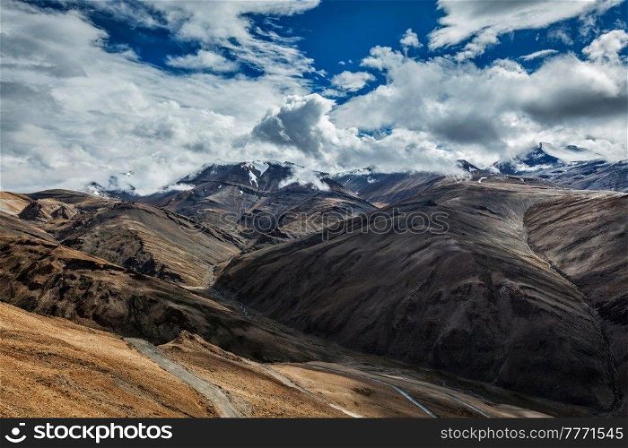 Himalayan landscape near Tanglang-La pass in Himalayas along Manale-Leh road. Ladakh, India. Himalayan landscape near Tanglang-La pass. Ladakh, India