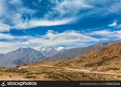Himalayan landscape of Spiti valley. Himachal Pradesh, India
