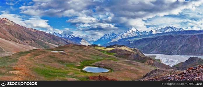 Himalayan landscape panorama. Spiti valley, Himachal Pradesh, India